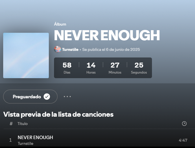TURNSTILE esta de regreso Captura de spotify con cuenta regresiba para el lanzamiento